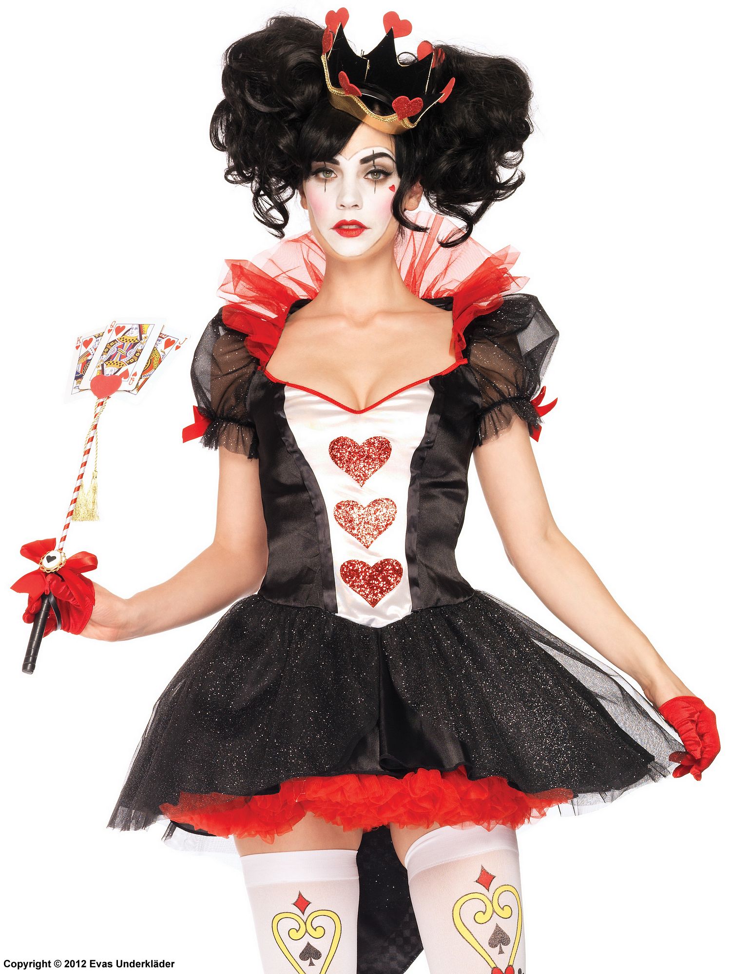 Red Queen from Alice in Wonderland, costume dress, glitter, puff sleeves, hearts